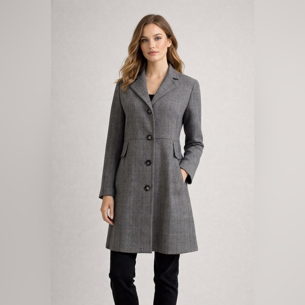 Robin Howe Gray Plaid Long Coat Size 4 | Tailored Work Jacket